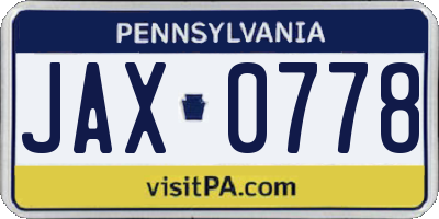 PA license plate JAX0778