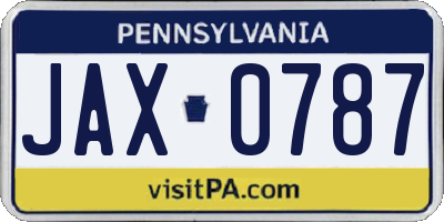 PA license plate JAX0787