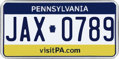 PA license plate JAX0789