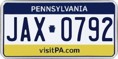 PA license plate JAX0792