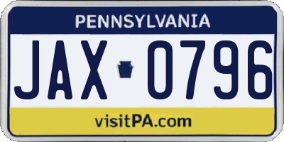 PA license plate JAX0796