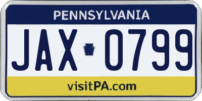 PA license plate JAX0799