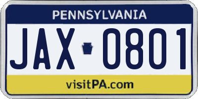 PA license plate JAX0801