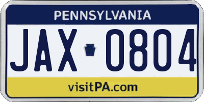 PA license plate JAX0804