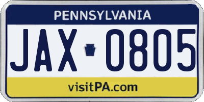 PA license plate JAX0805