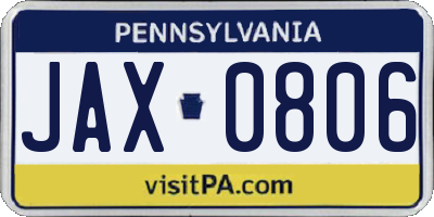 PA license plate JAX0806