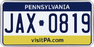 PA license plate JAX0819