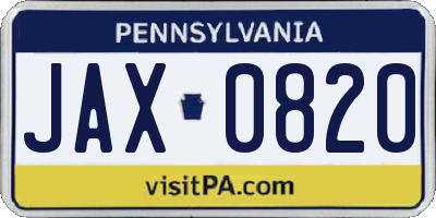 PA license plate JAX0820