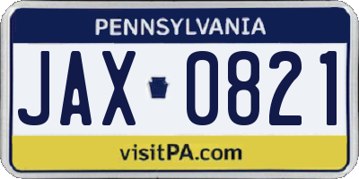 PA license plate JAX0821