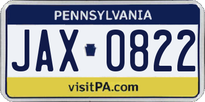 PA license plate JAX0822