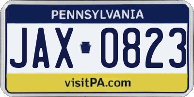 PA license plate JAX0823