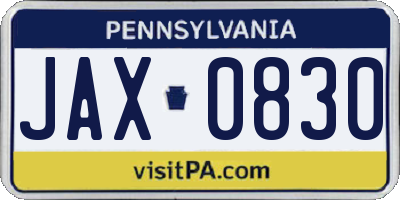 PA license plate JAX0830