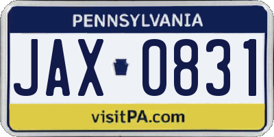PA license plate JAX0831