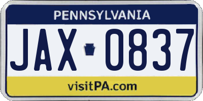 PA license plate JAX0837