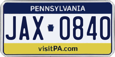 PA license plate JAX0840
