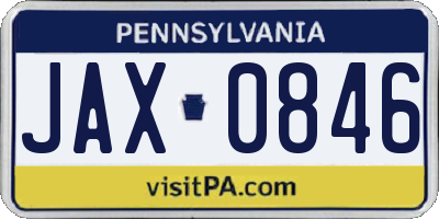 PA license plate JAX0846