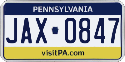 PA license plate JAX0847