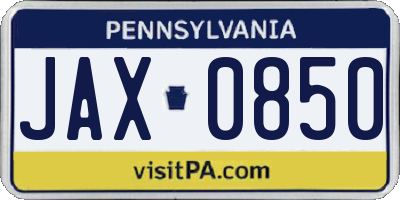 PA license plate JAX0850
