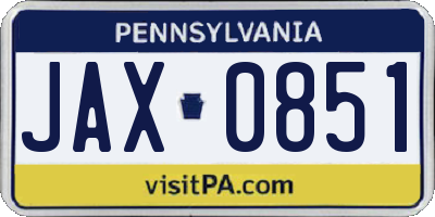 PA license plate JAX0851