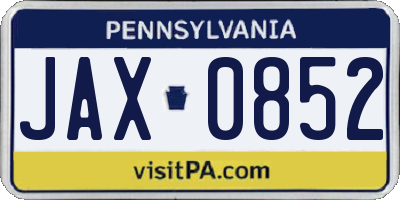 PA license plate JAX0852