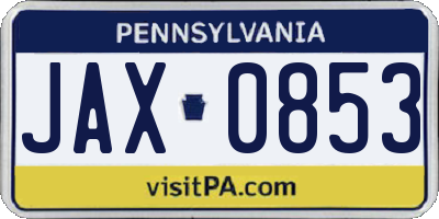 PA license plate JAX0853