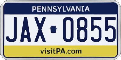 PA license plate JAX0855