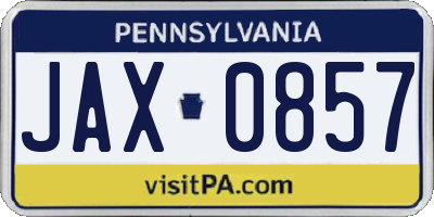 PA license plate JAX0857