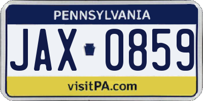 PA license plate JAX0859