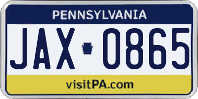 PA license plate JAX0865