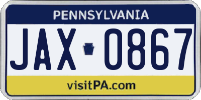 PA license plate JAX0867