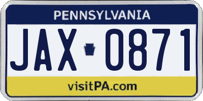 PA license plate JAX0871