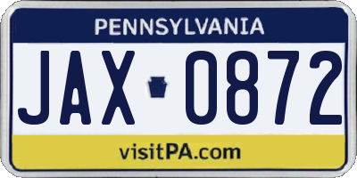 PA license plate JAX0872