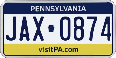 PA license plate JAX0874