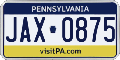 PA license plate JAX0875