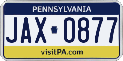 PA license plate JAX0877