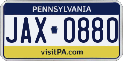 PA license plate JAX0880