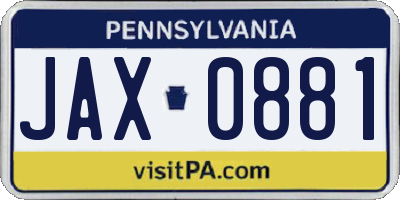 PA license plate JAX0881