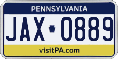 PA license plate JAX0889