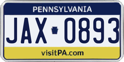 PA license plate JAX0893