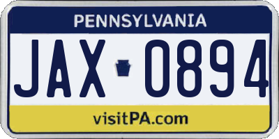 PA license plate JAX0894