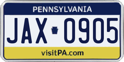 PA license plate JAX0905