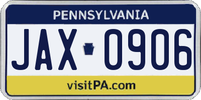 PA license plate JAX0906