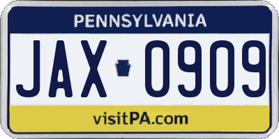 PA license plate JAX0909