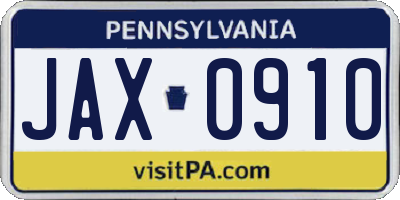 PA license plate JAX0910