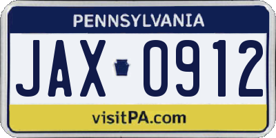 PA license plate JAX0912