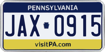 PA license plate JAX0915