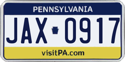 PA license plate JAX0917