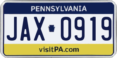 PA license plate JAX0919