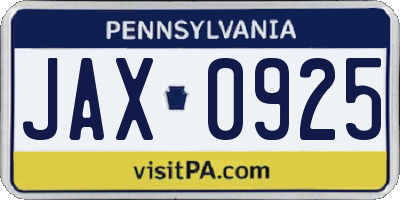 PA license plate JAX0925