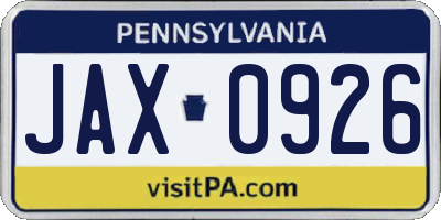 PA license plate JAX0926